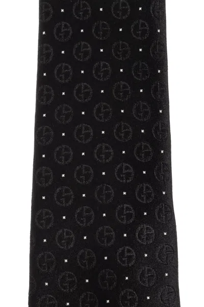 Giorgio Armani Pointed Tip Patterned Silk Tie In Black