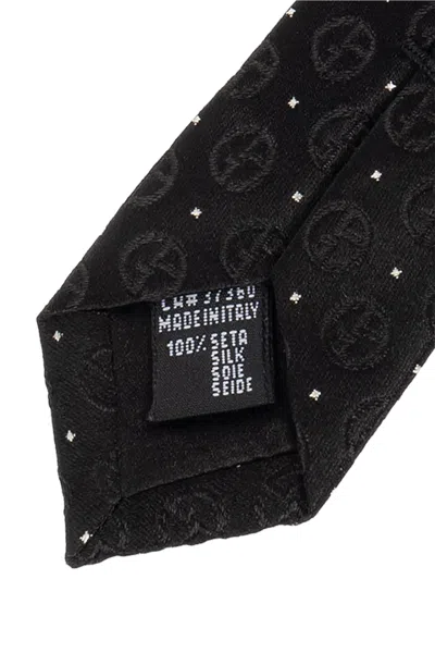 Giorgio Armani Pointed Tip Patterned Silk Tie In Black