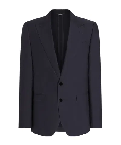 Dolce & Gabbana Single-breasted Silk-blend Gabardine Taormina Jacket In Blue