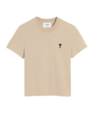 Ami Alexandre Mattiussi Beige Cotton Cropped Ami De Coeur T-shirt Beige In Neutral