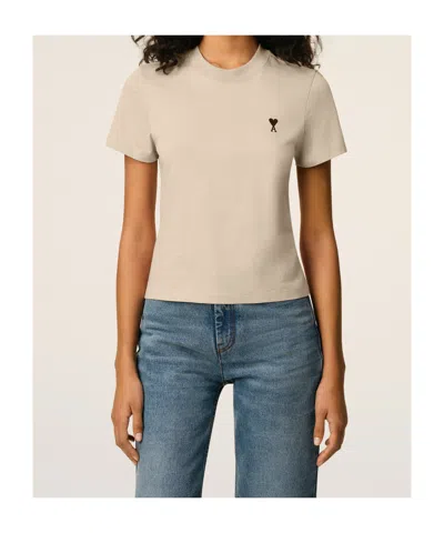 Ami Alexandre Mattiussi Beige Cotton Cropped Ami De Coeur T-shirt Beige In Neutral