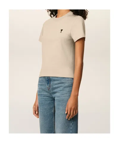 Ami Alexandre Mattiussi Beige Cotton Cropped Ami De Coeur T-shirt Beige In Neutral