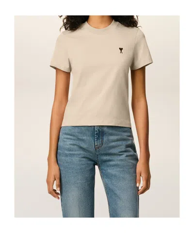 Ami Alexandre Mattiussi Beige Cotton Cropped Ami De Coeur T-shirt Beige In Neutral