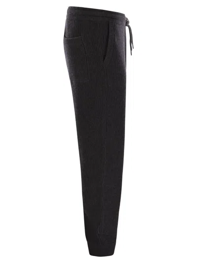 Brunello Cucinelli Men Cashmere Rib Knit Joggers With Drawstring In Black