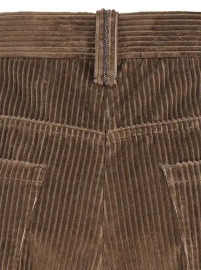 Brunello Cucinelli Brown Corduroy Pants With Concealed Front Closure In Brown