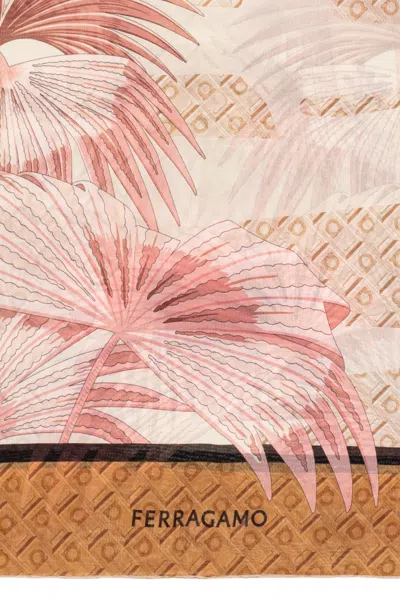 Ferragamo Pink Silk Scarf With Print In Pink