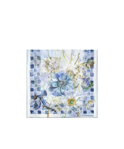 Ferragamo Silk Scarf With Floral Motif In Blue