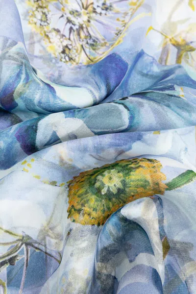 Ferragamo Silk Scarf With Floral Motif In Blue
