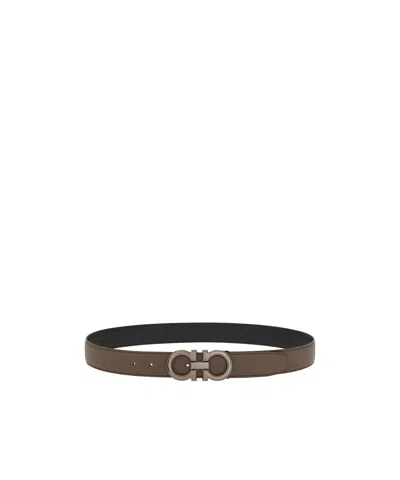 Ferragamo Reversible And Adjustable Gancini Belt In Brown