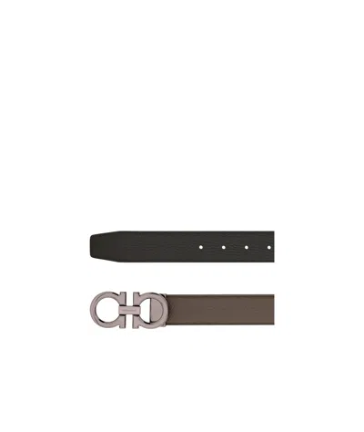 Ferragamo Reversible And Adjustable Gancini Belt In Brown