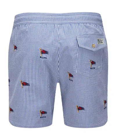 Polo Ralph Lauren Striped Flag-embroidered Swim Shorts In Blue