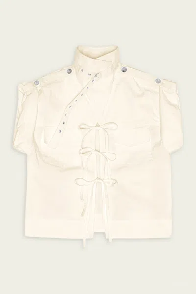 Ganni Stretch Cotton Cowl-neck Blouse In Egret