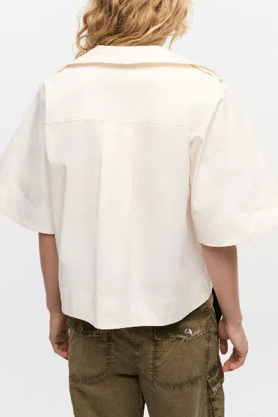 Ganni Stretch Cotton Cowl-neck Blouse In Egret