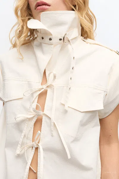 Ganni Stretch Cotton Cowl-neck Blouse In Egret