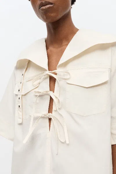 Ganni Stretch Cotton Mini Dress In Egret