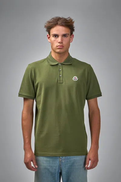 Moncler Embroidered Logo Cotton Piquet Polo Shirt In Green