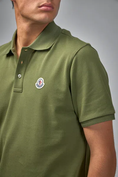 Moncler Embroidered Logo Cotton Piquet Polo Shirt In Green