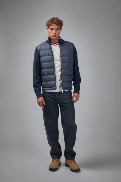 Moncler Mens Navy Logo-patch Zipped Woven Cardigan Xl