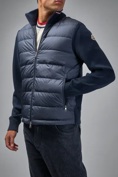 Moncler Mens Navy Logo-patch Zipped Woven Cardigan Xl