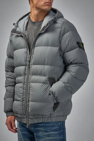 Stone Island 4100040 Seamless Tunnel Nylon Down-tc Hooded Jacket In Gray
