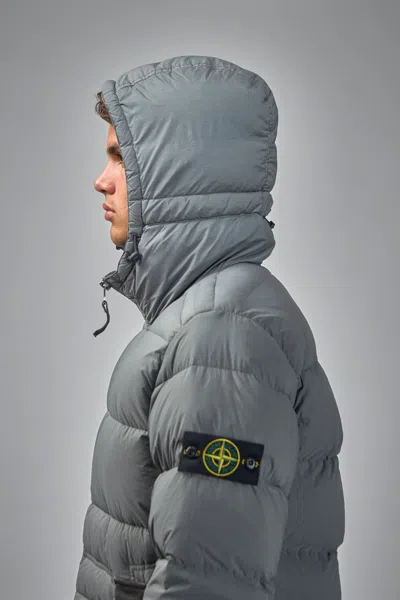 Stone Island 4100040 Seamless Tunnel Nylon Down-tc Hooded Jacket In Gray