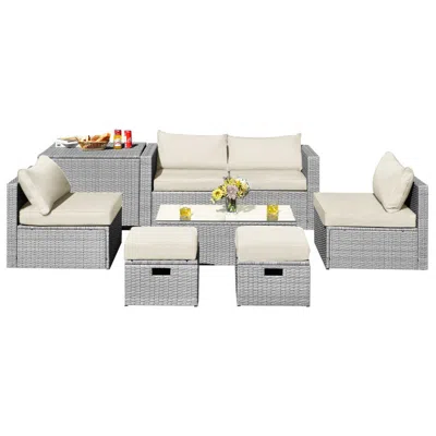 Hivvago 8 Pieces Patio Rattan Furniture Set With Storage Waterproof Cover And Cushion In Gray