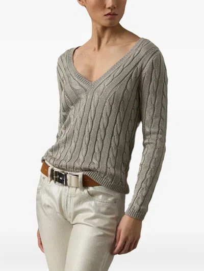 Ralph Lauren Cable-knit V-neck Sweater In Green