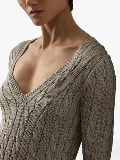 Ralph Lauren Cable-knit V-neck Sweater In Green
