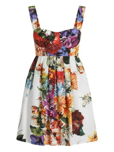Dolce & Gabbana Multicolor Sleeveless Dress With Bustier Style Neckline And All-over Floral Print In Cotton Woman