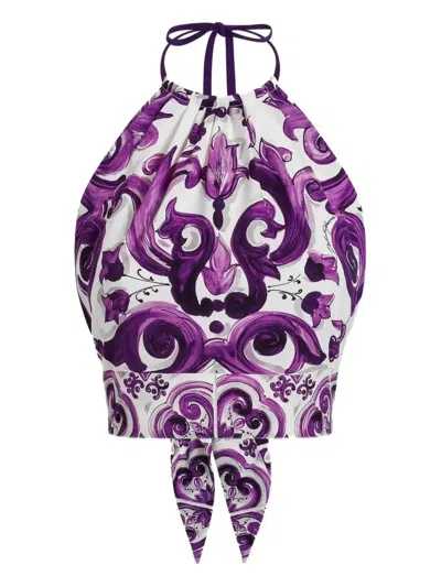Dolce & Gabbana Majolica-print Charmeuse Top
