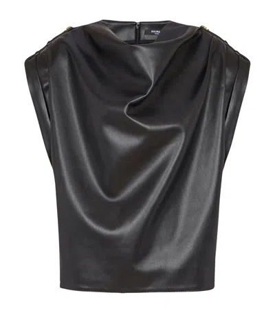 Balmain Drapiertes Oberteil Aus Faux-leder In Black