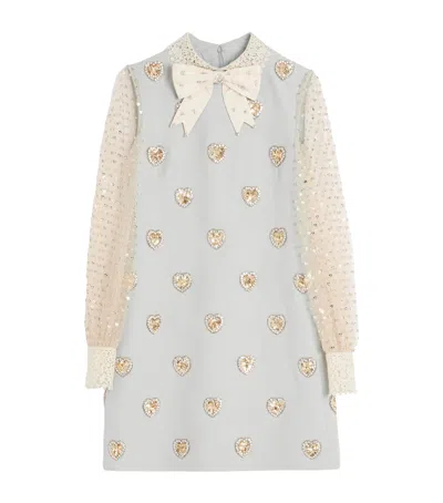Valentino Wool-silk Embroidered Mini Dress In Blue