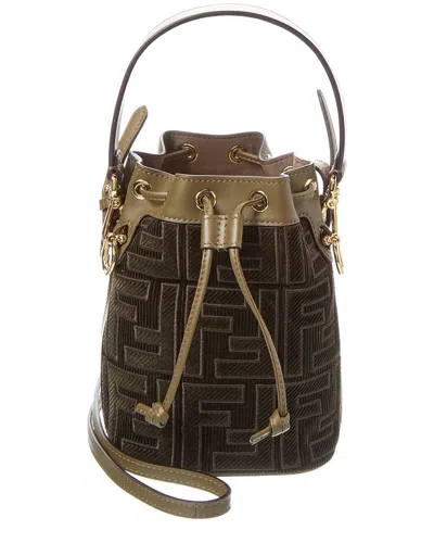 Fendi Dnu Inv  Mon Tresor Mini Ff Corduroy & Leather Bucket Bag