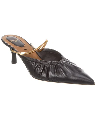 Fendi Black Leather Mules With A Medium Heel In Black