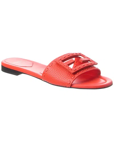 Fendi Wide-band Slides Embellished Selleria Stitching In Red
