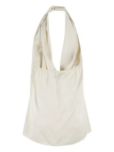 Isabelle Blanche Draped Fringe-detail Top In Gray