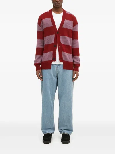 Aries Striped Cardigan In Red