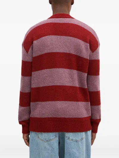 Aries Striped Cardigan In Red