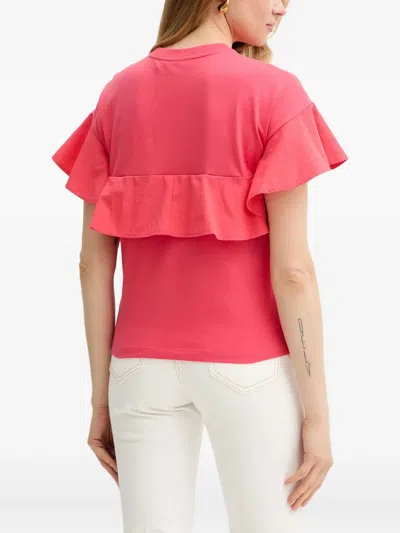 Karl Lagerfeld Ruffle-detail Logo-embroidered Top In Red