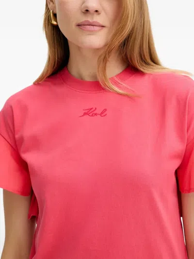 Karl Lagerfeld Ruffle-detail Logo-embroidered Top In Red