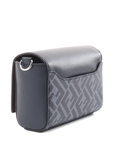 Pre-owned Fendi 2020s Ff Squared Compact Leather Shoulder Bag In Black