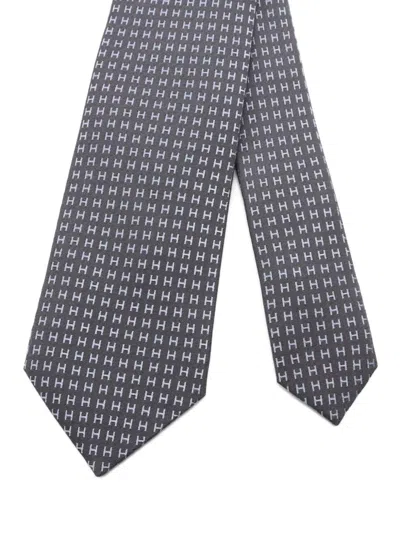 Pre-owned Hermes 20s Faconnee H Silk Tie In Gray