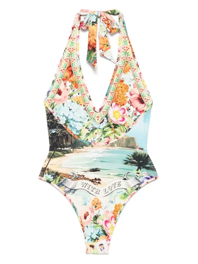 Camilla Reversible Bind Edge Halter One Piece Bathing Bombshell In Multi