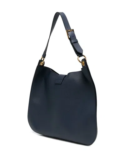 Tom Ford Tara Large Hobo Crossbody In Grained Leather In Blue