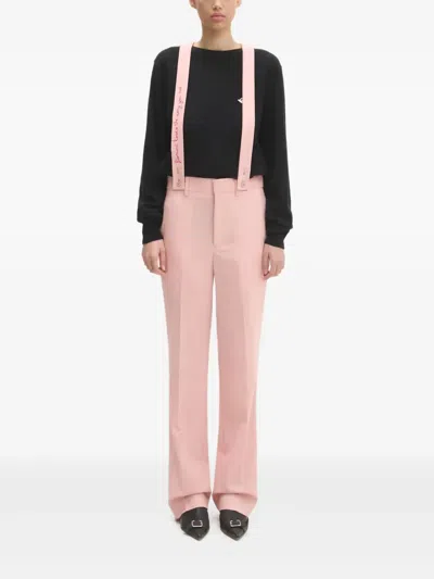 Fiorucci Wool Embroidered-strap Trousers In Pink