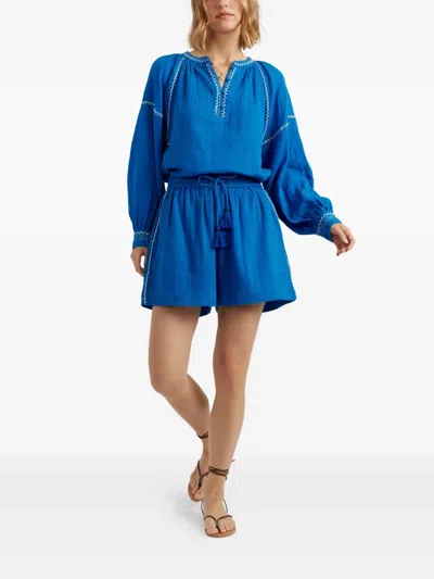 Chinti & Parker Drawstring Embroidered Shorts In Blue