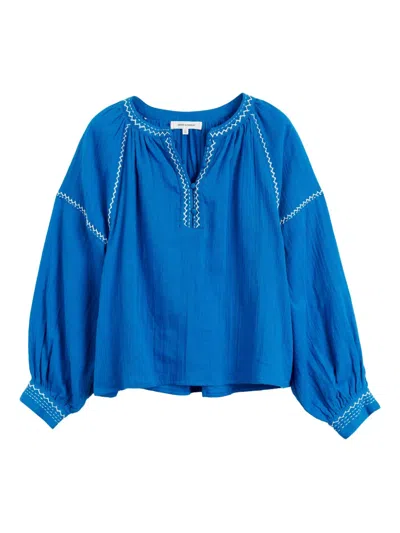 Chinti & Parker St. Tropez Embroidered-detail Blouse In Blue