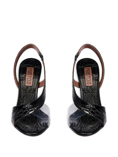 Paris Texas Marielle 105 Crocodile-effect Patent Leather Sandals In Black