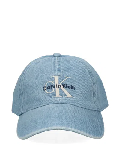 Calvin Klein Embroidered-logo Denim Cap In Blue