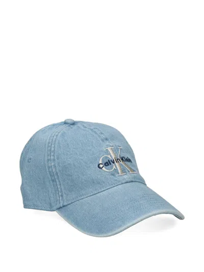 Calvin Klein Embroidered-logo Denim Cap In Blue